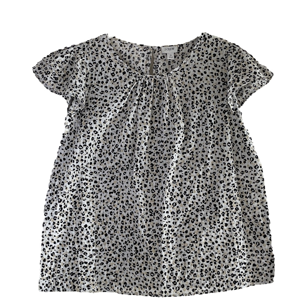 J Crew Cotton leopard blouse cap sleeves Size M - Picture 1 of 6